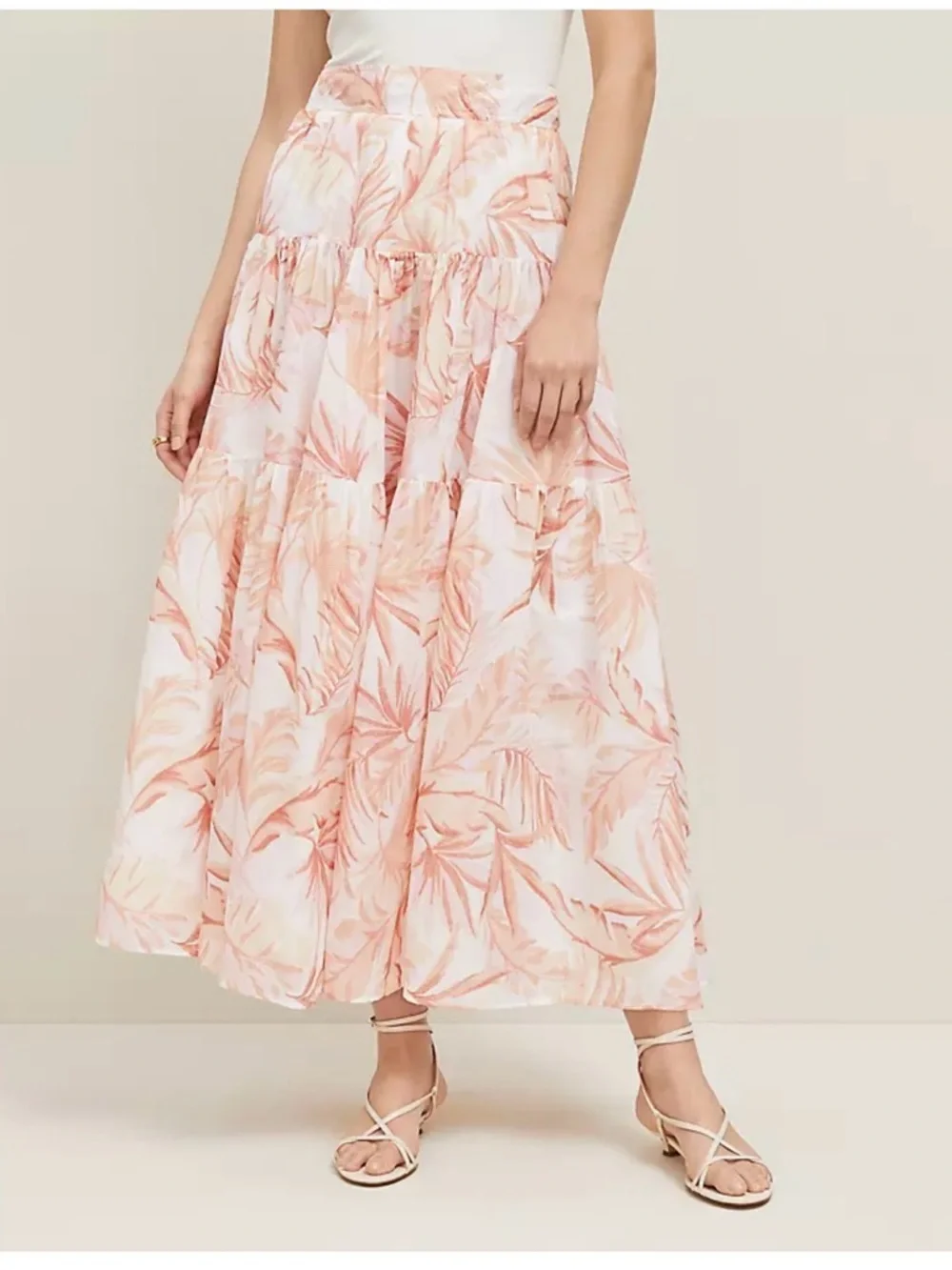 Ann Taylor Coral Pink Floral Tiered Maxi Skirt - Picture 4 of 7